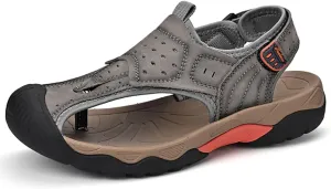 ailishabroy Men's Sport Sandals Outdoor Hiking Leather Closed Toe Sandals