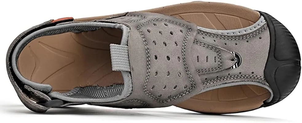 ailishabroy Men's Sport Sandals Outdoor Hiking Leather Closed Toe Sandals