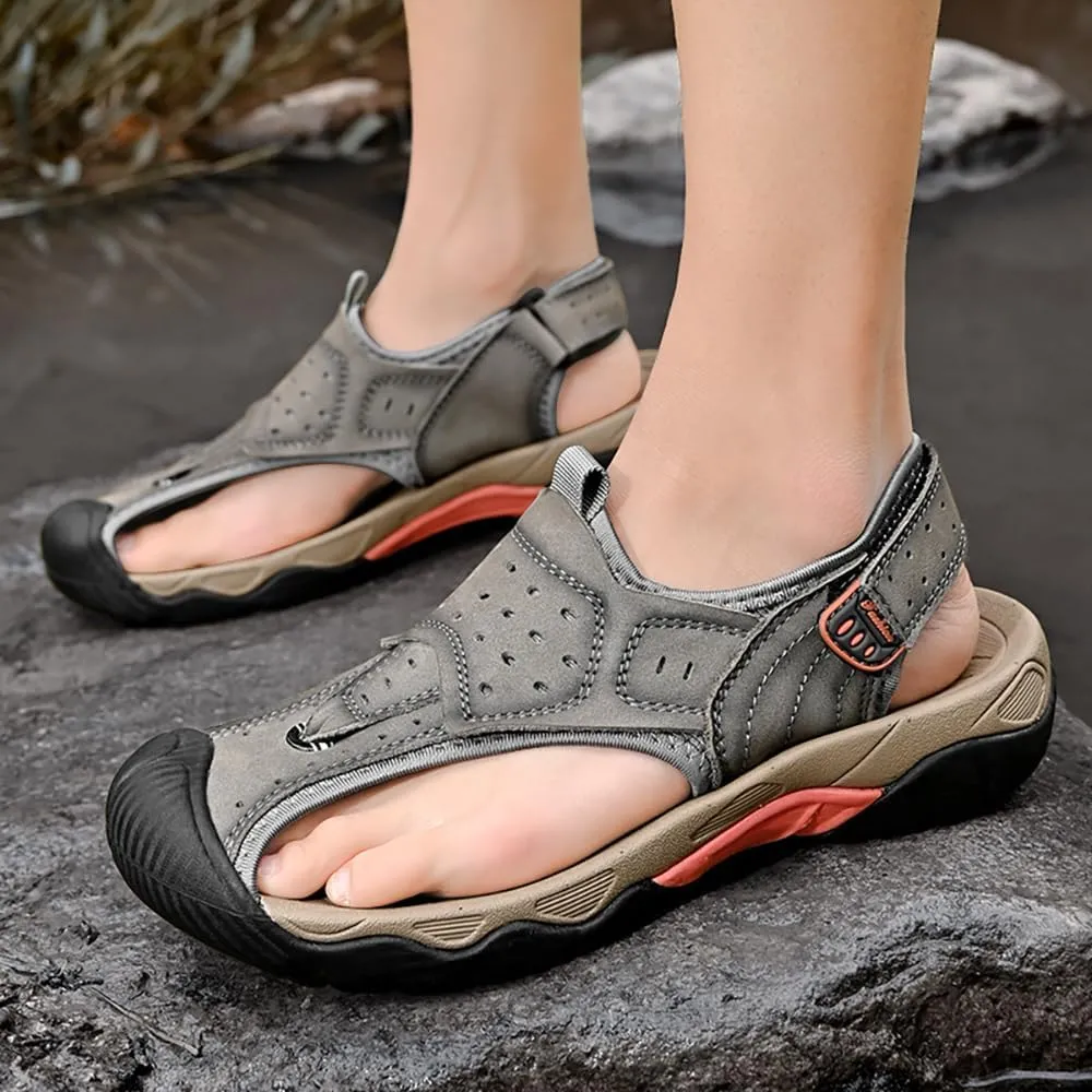 ailishabroy Men's Sport Sandals Outdoor Hiking Leather Closed Toe Sandals