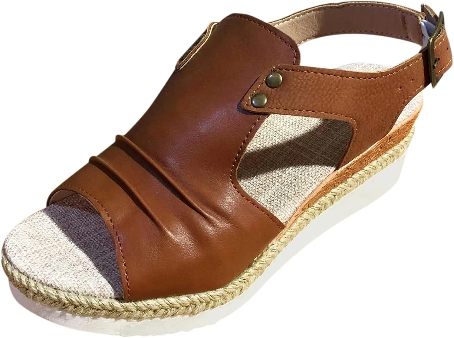 AMDBEL Summer Sandals for Women 2024, Orthopedic Platform Wedge Sandals for Women Summer Dressy Flat 2023 Open Toe Ankle Strap Espadrilles Sandals Casual Strappy Slip on Sandals Beach Boho Sandals