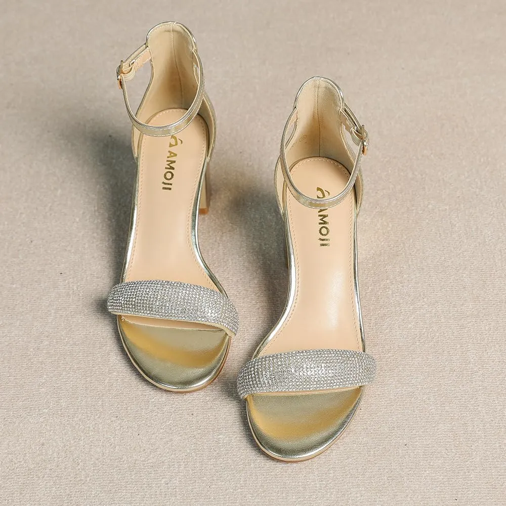 Amoji Women's 2.5 Inch Low Heel Ankle Strap Dressy Sandals 301