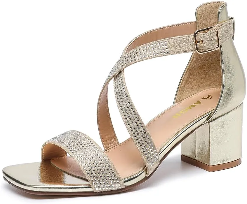 Amoji Women's 2.5 Inch Low Heel Ankle Strap Dressy Sandals 301