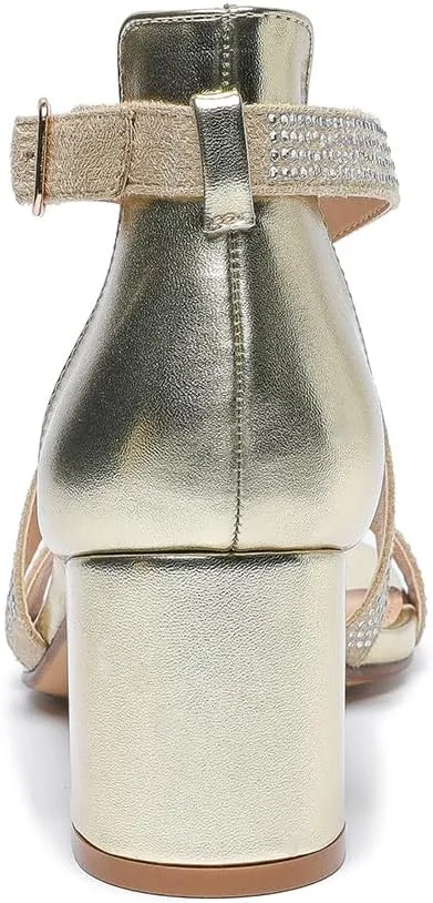 Amoji Women's 2.5 Inch Low Heel Ankle Strap Dressy Sandals 301