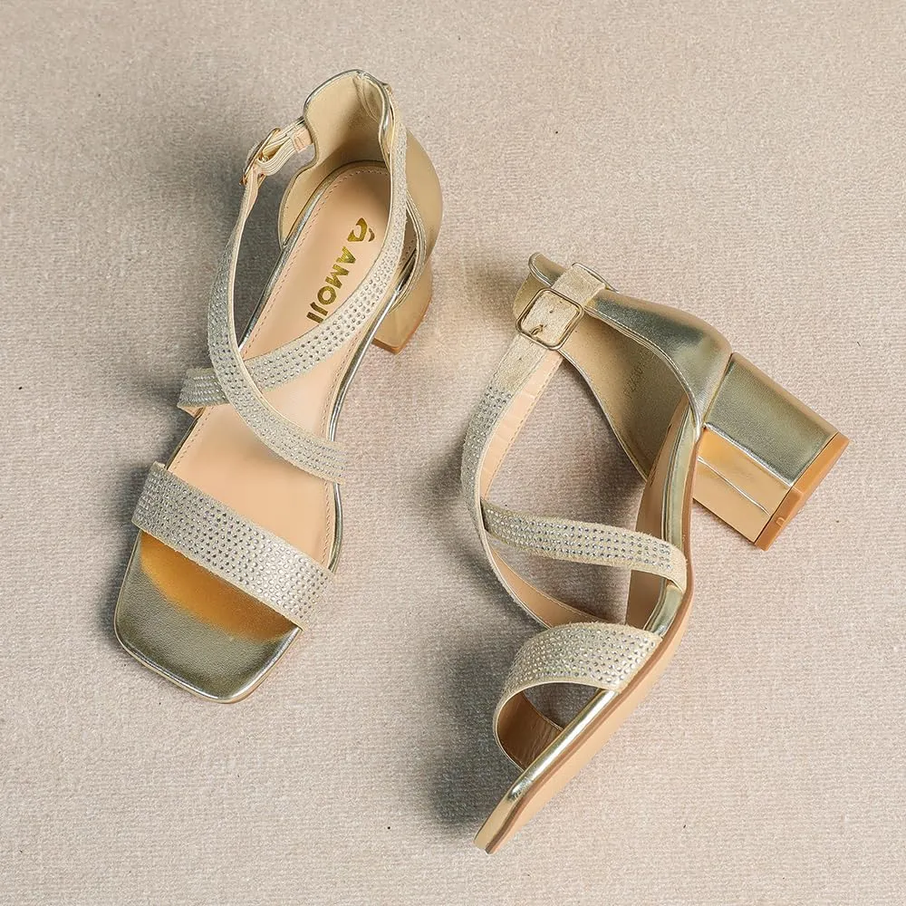 Amoji Women's 2.5 Inch Low Heel Ankle Strap Dressy Sandals 301