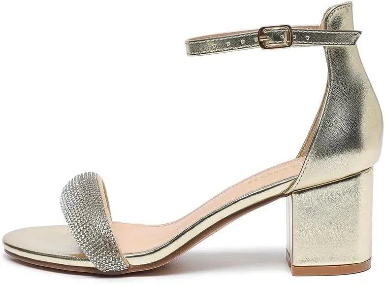 Amoji Women's 2.5 Inch Low Heel Ankle Strap Dressy Sandals 301