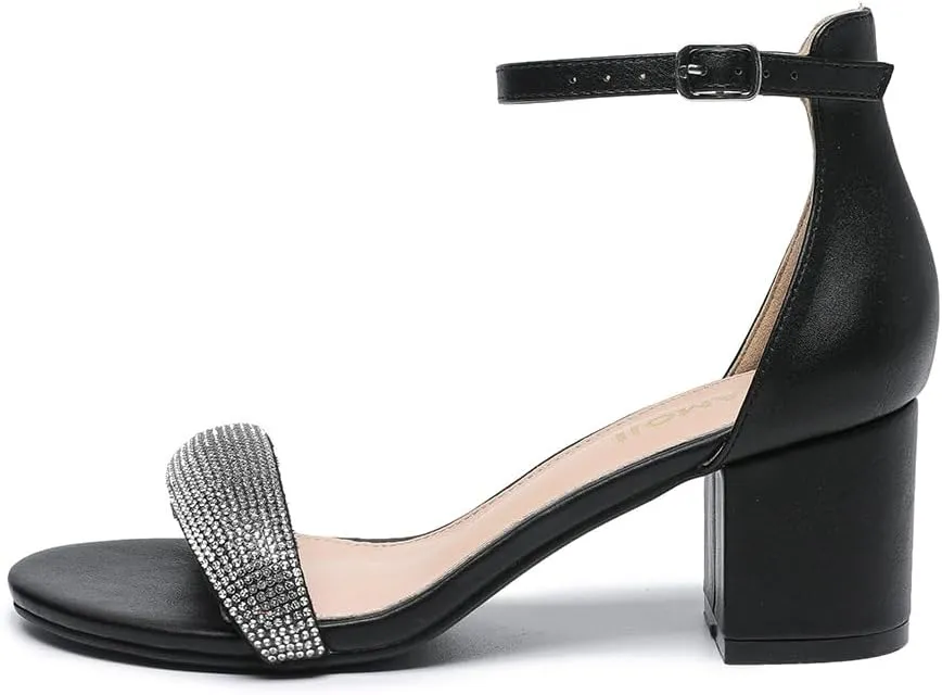 Amoji Women's 2.5 Inch Low Heel Ankle Strap Dressy Sandals 301