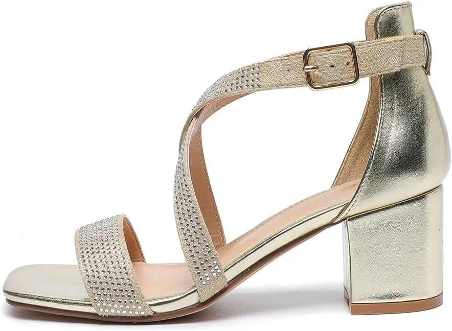 Amoji Women's 2.5 Inch Low Heel Ankle Strap Dressy Sandals 301