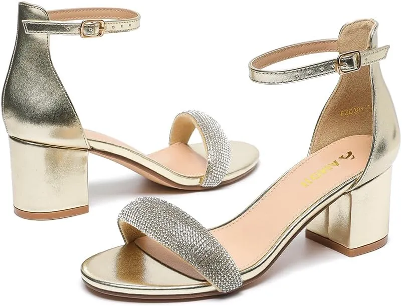 Amoji Women's 2.5 Inch Low Heel Ankle Strap Dressy Sandals 301