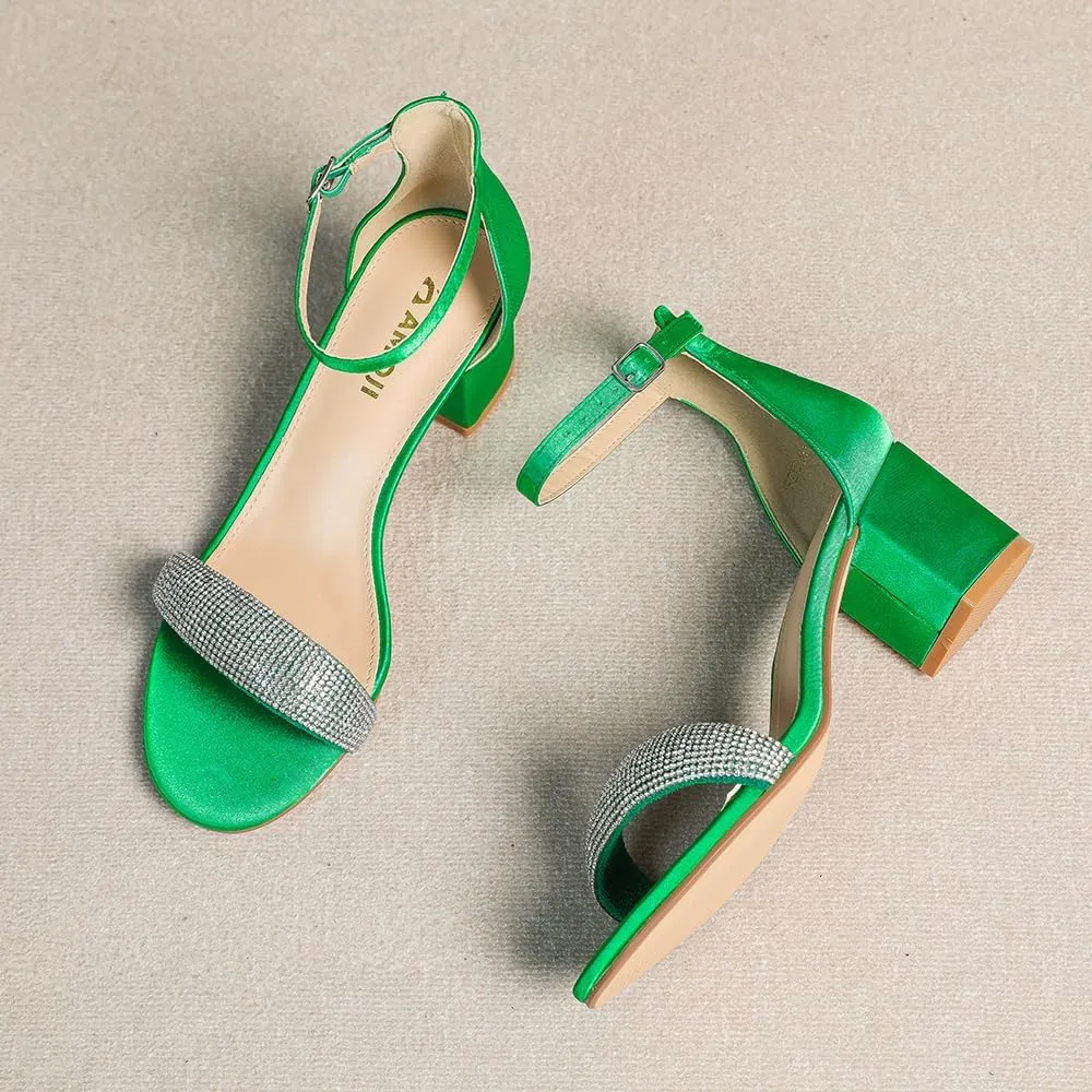 Amoji Women's 2.5 Inch Low Heel Ankle Strap Dressy Sandals 301