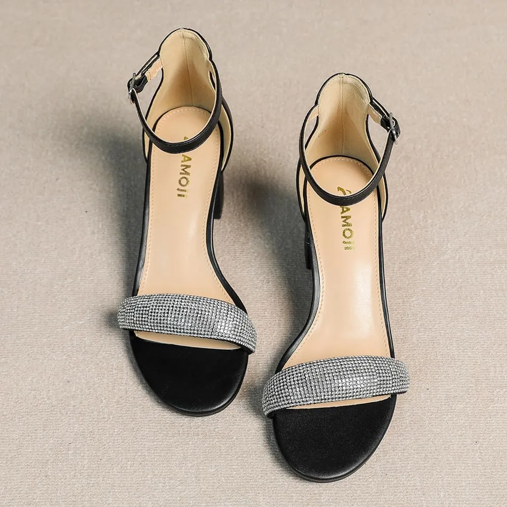 Amoji Women's 2.5 Inch Low Heel Ankle Strap Dressy Sandals 301