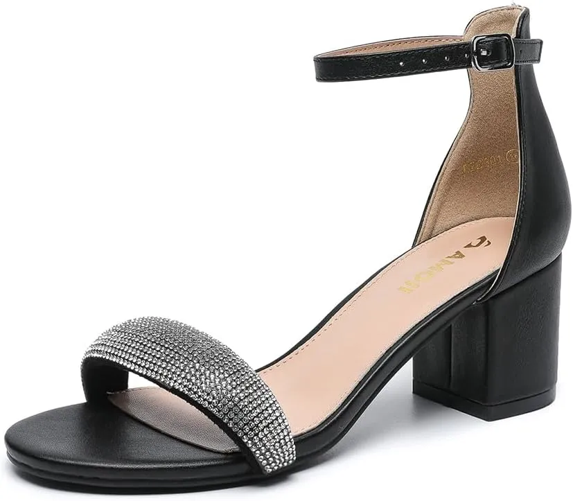 Amoji Women's 2.5 Inch Low Heel Ankle Strap Dressy Sandals 301