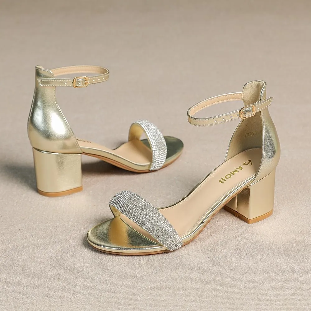 Amoji Women's 2.5 Inch Low Heel Ankle Strap Dressy Sandals 301