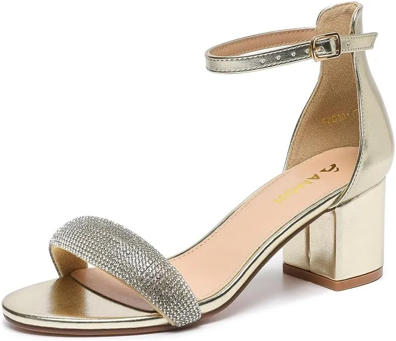 Amoji Women's 2.5 Inch Low Heel Ankle Strap Dressy Sandals 301