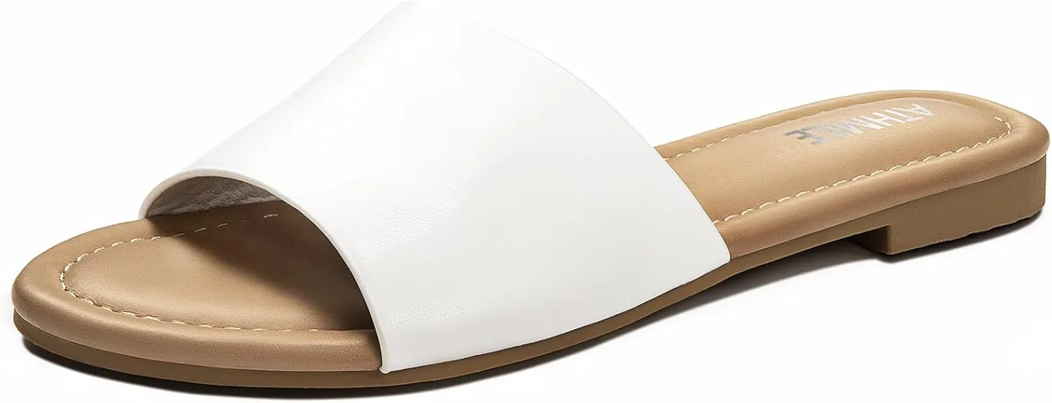ATHMILE Sandals for Women 2025 One Band Womens Sandals Dressy Open Toe Flats Summer Slides for Casual Party Cute Beach