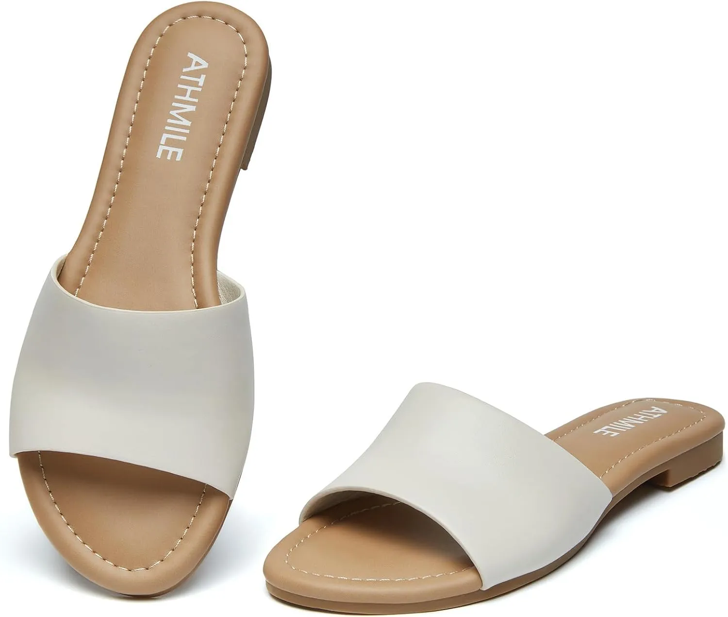 ATHMILE Sandals for Women 2025 One Band Womens Sandals Dressy Open Toe Flats Summer Slides for Casual Party Cute Beach