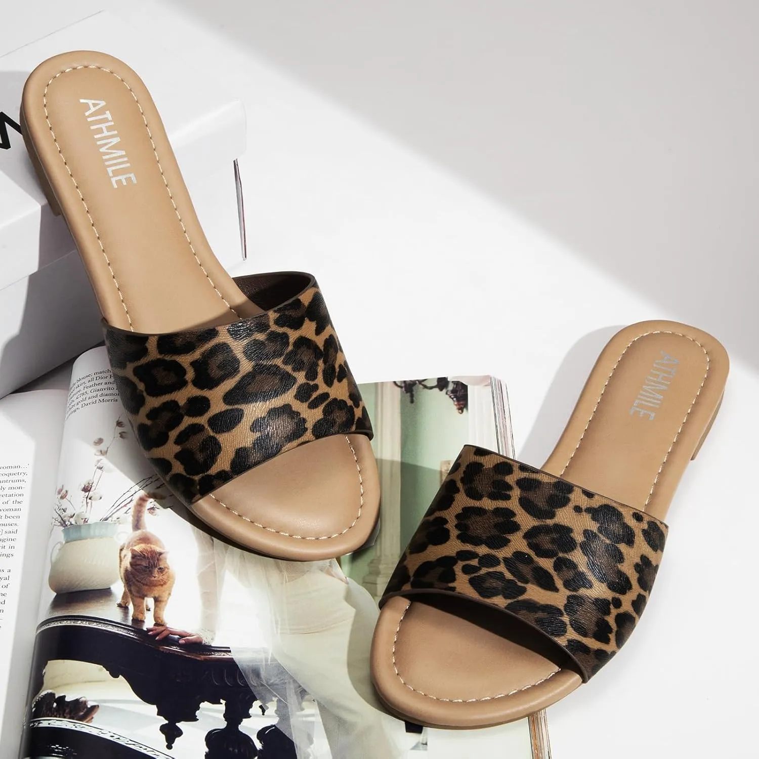 ATHMILE Sandals for Women 2025 One Band Womens Sandals Dressy Open Toe Flats Summer Slides for Casual Party Cute Beach