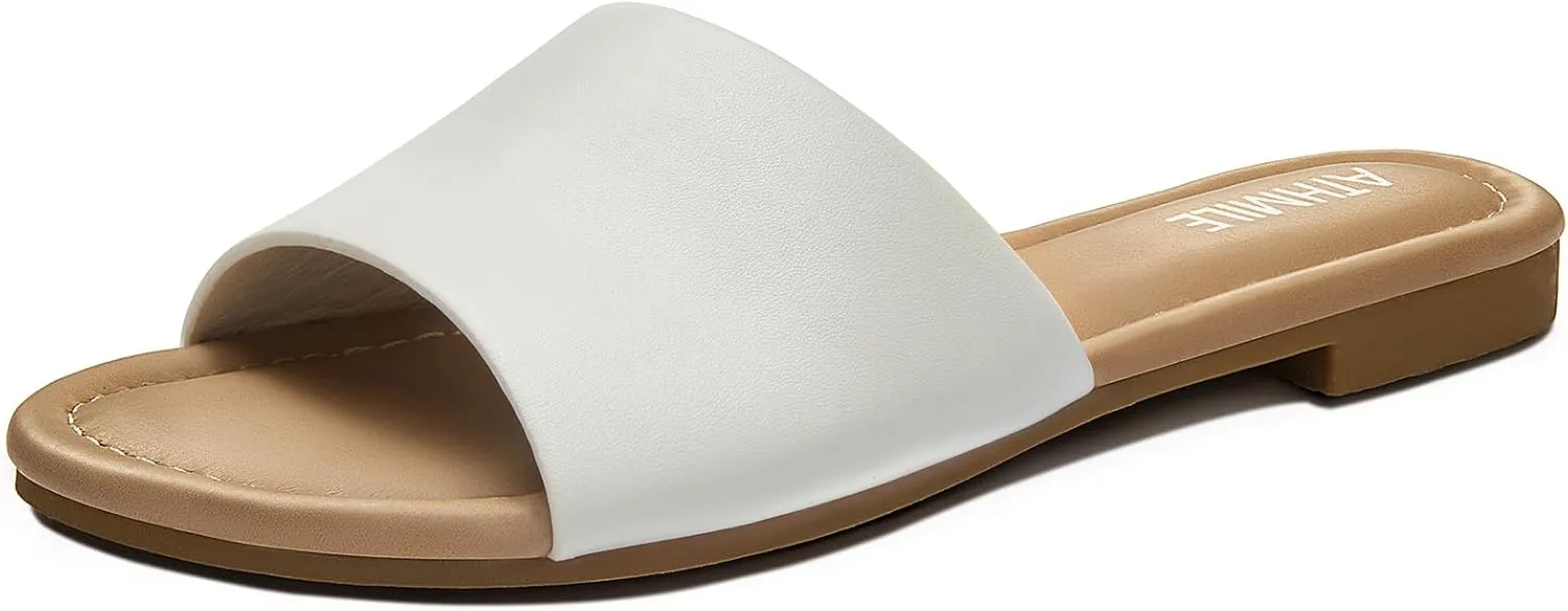 ATHMILE Sandals for Women 2025 One Band Womens Sandals Dressy Open Toe Flats Summer Slides for Casual Party Cute Beach