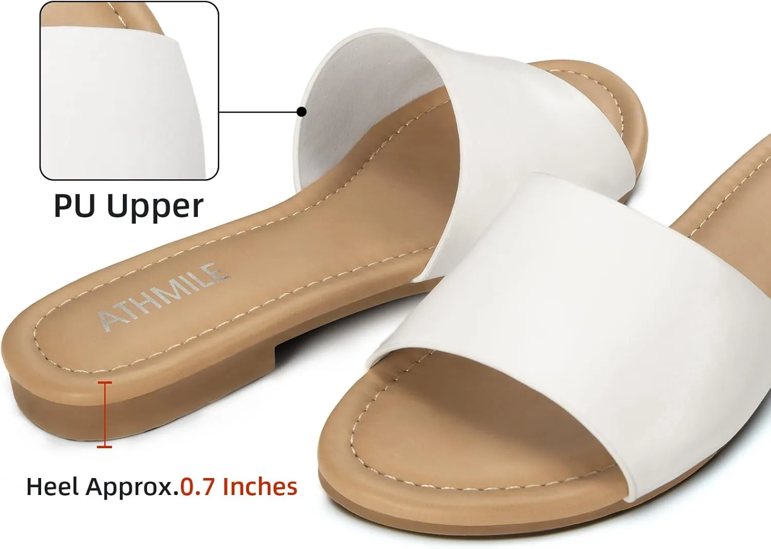 ATHMILE Sandals for Women 2025 One Band Womens Sandals Dressy Open Toe Flats Summer Slides for Casual Party Cute Beach