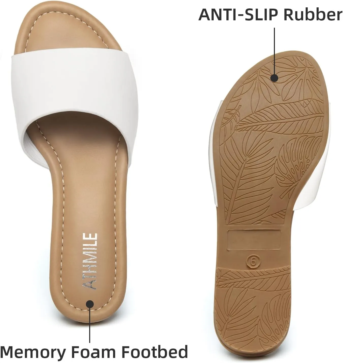 ATHMILE Sandals for Women 2025 One Band Womens Sandals Dressy Open Toe Flats Summer Slides for Casual Party Cute Beach