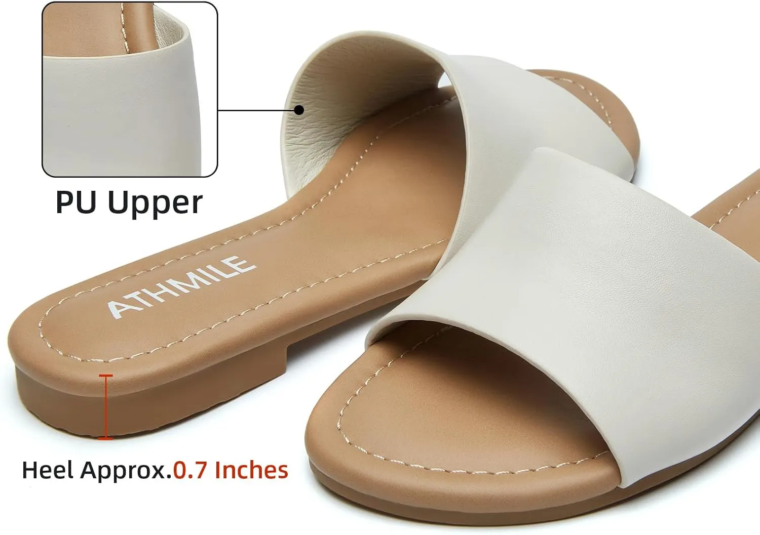 ATHMILE Sandals for Women 2025 One Band Womens Sandals Dressy Open Toe Flats Summer Slides for Casual Party Cute Beach