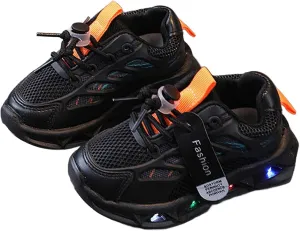 Baby Infant Leather Mesh Lights up Sneakers Lace Breathable First Walking Sport Shoes Toddler Non Slip Casual Sneakers