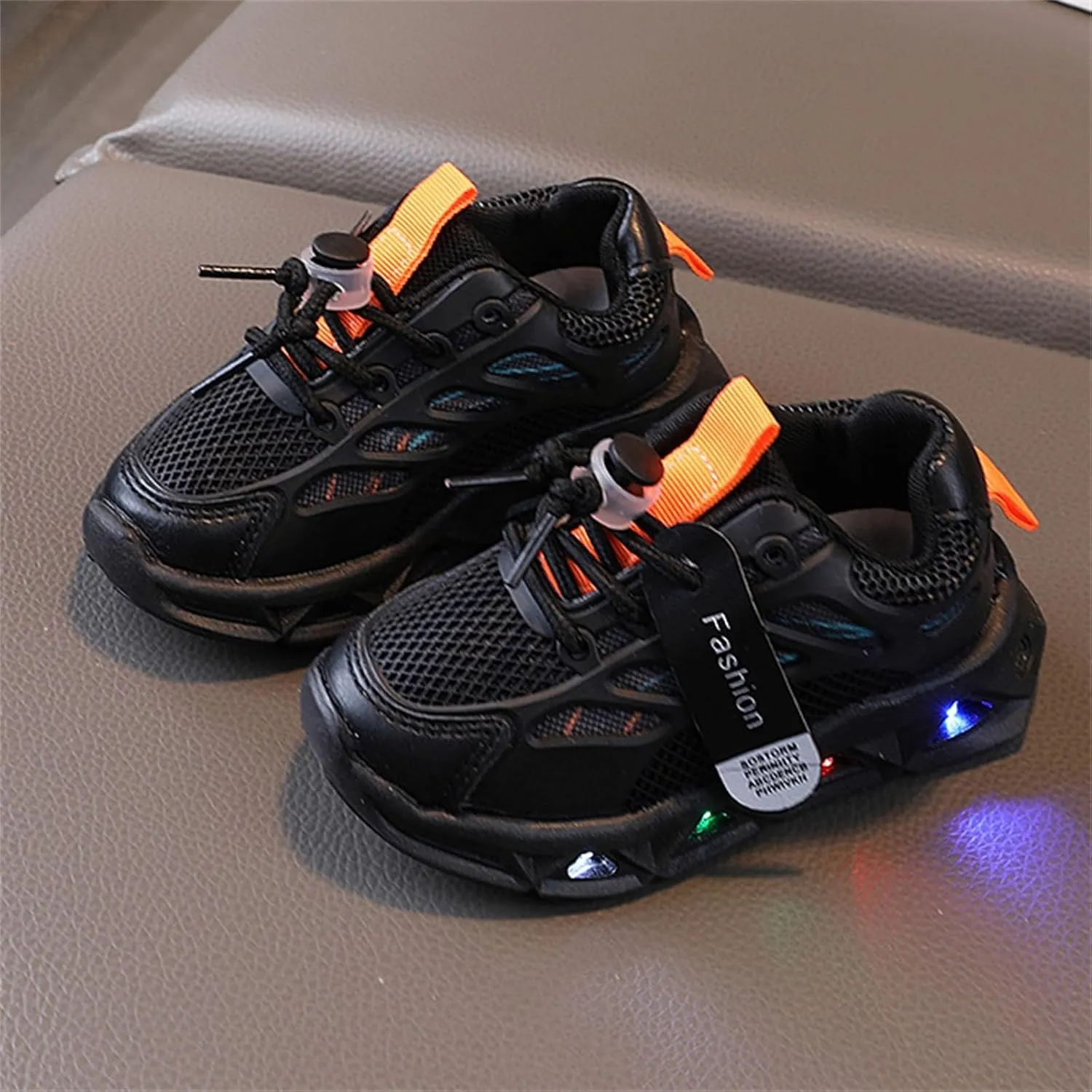 Baby Infant Leather Mesh Lights up Sneakers Lace Breathable First Walking Sport Shoes Toddler Non Slip Casual Sneakers