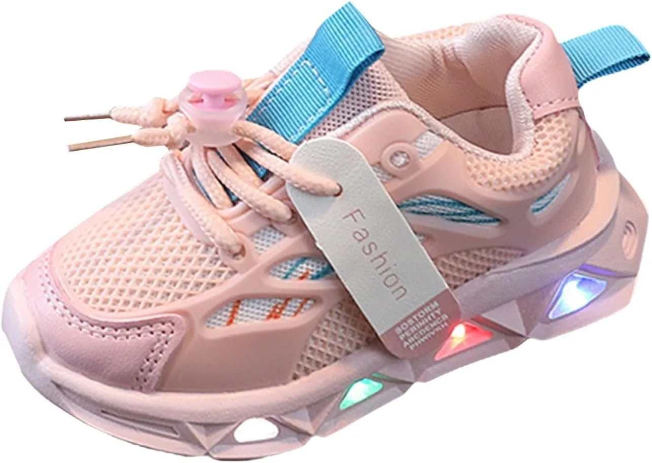 Baby Infant Leather Mesh Lights up Sneakers Lace Breathable First Walking Sport Shoes Toddler Non Slip Casual Sneakers