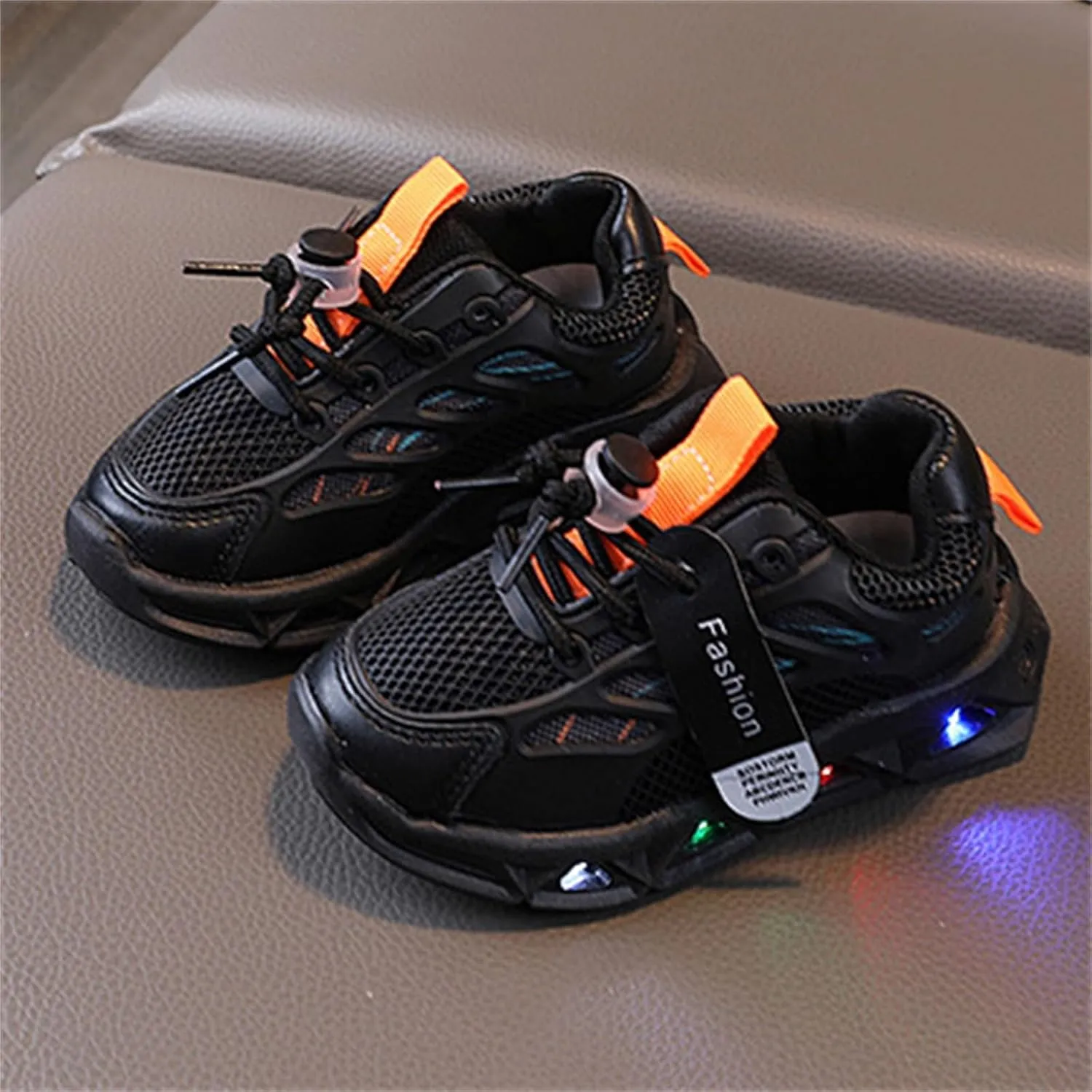 Baby Infant Leather Mesh Lights up Sneakers Lace Breathable First Walking Sport Shoes Toddler Non Slip Casual Sneakers