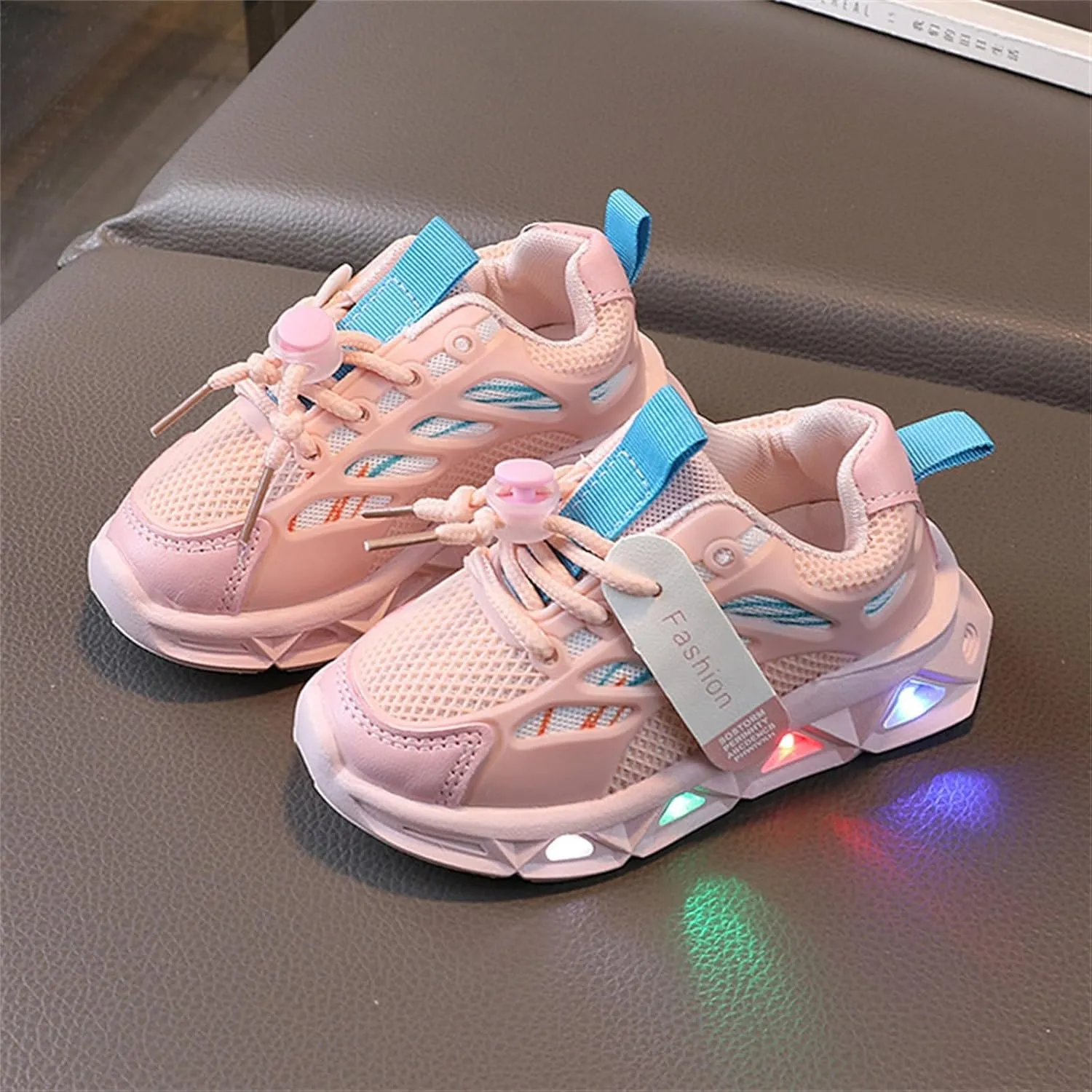 Baby Infant Leather Mesh Lights up Sneakers Lace Breathable First Walking Sport Shoes Toddler Non Slip Casual Sneakers
