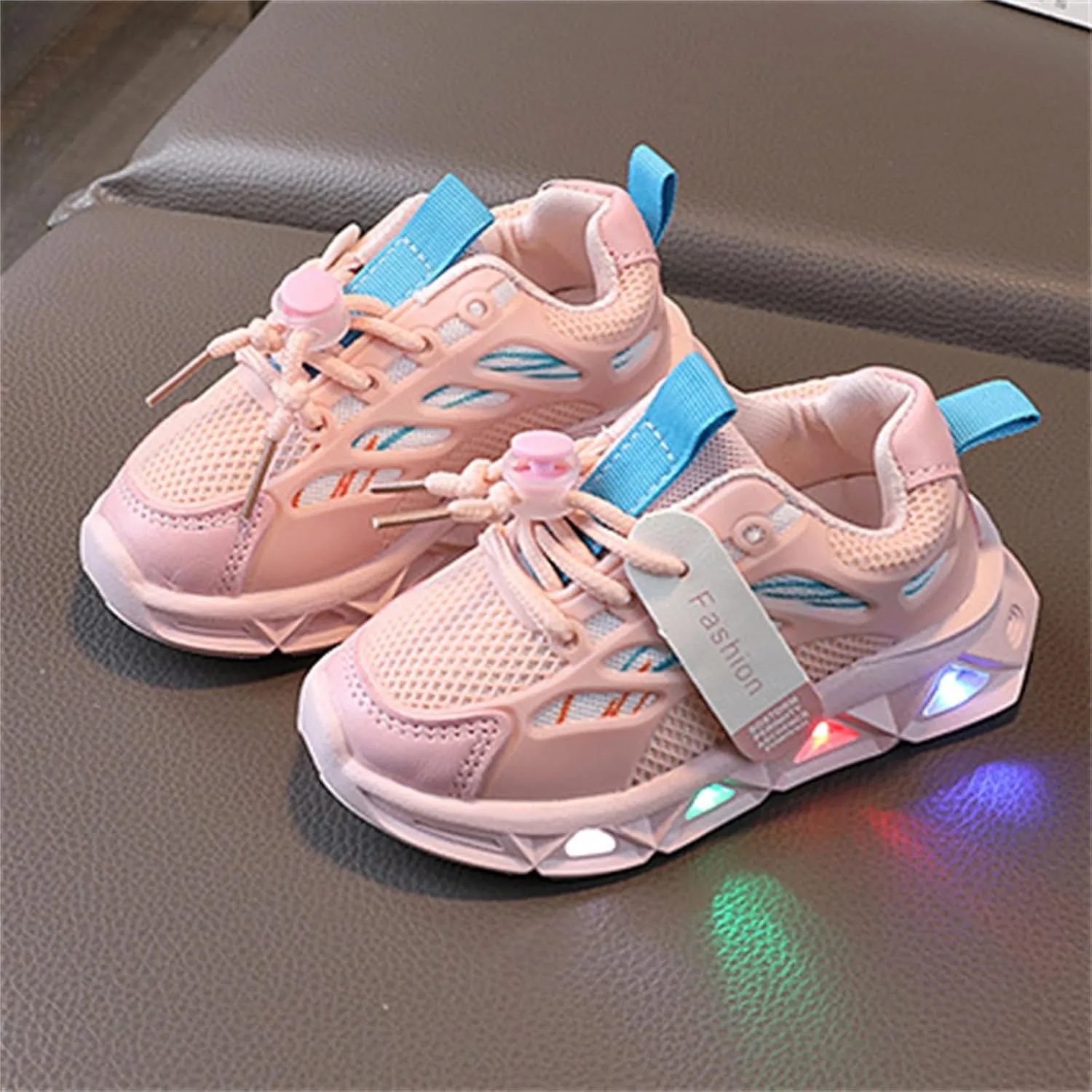 Baby Infant Leather Mesh Lights up Sneakers Lace Breathable First Walking Sport Shoes Toddler Non Slip Casual Sneakers