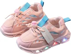 Baby Infant Leather Mesh Lights up Sneakers Lace Breathable First Walking Sport Shoes Toddler Non Slip Casual Sneakers