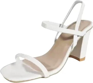 Block Heel Sandals for Women Fashion Square Head Open Toe Straps Chunky High Heels Summer Solid Color Comfortable High-Heeled Sandals