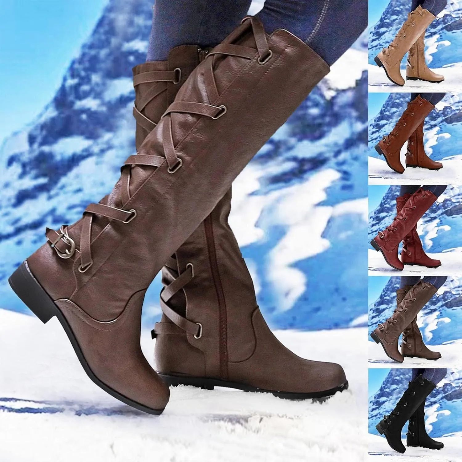 Boots for Women,Over The Knee Boots Combat Style Hiking Boots Motorcycle Boots Classic Lace Up Low Heel Shoes Retro Shoes