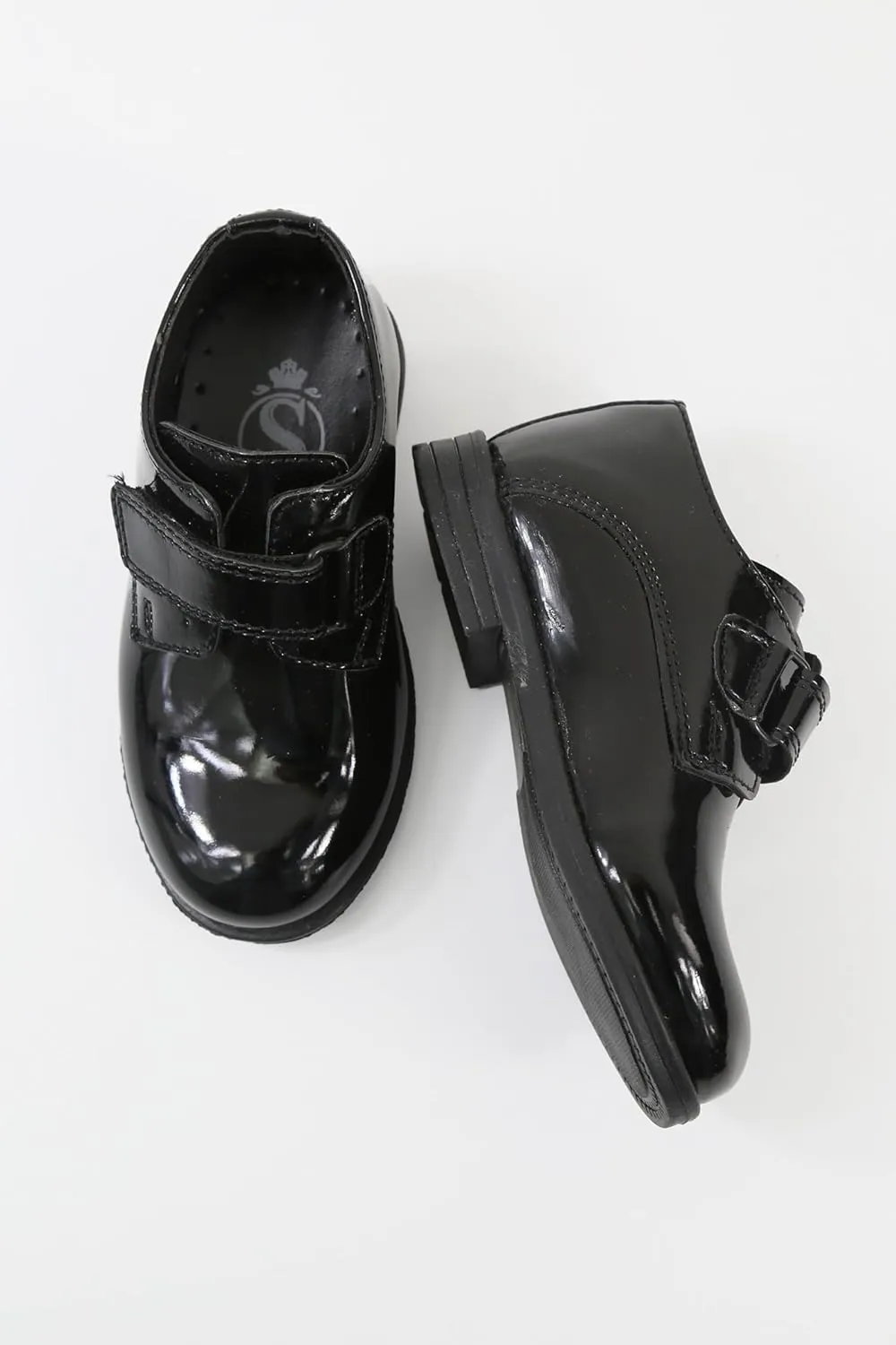 Boys' Black Patent Dress Shoes with Hook-and-Loop Strap – Formal Kids' Footwear