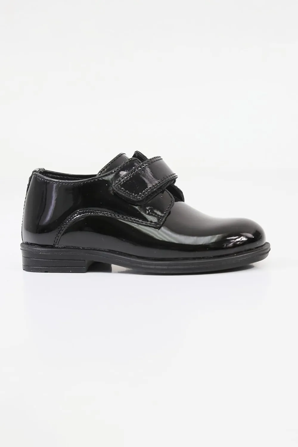 Boys' Black Patent Dress Shoes with Hook-and-Loop Strap – Formal Kids' Footwear
