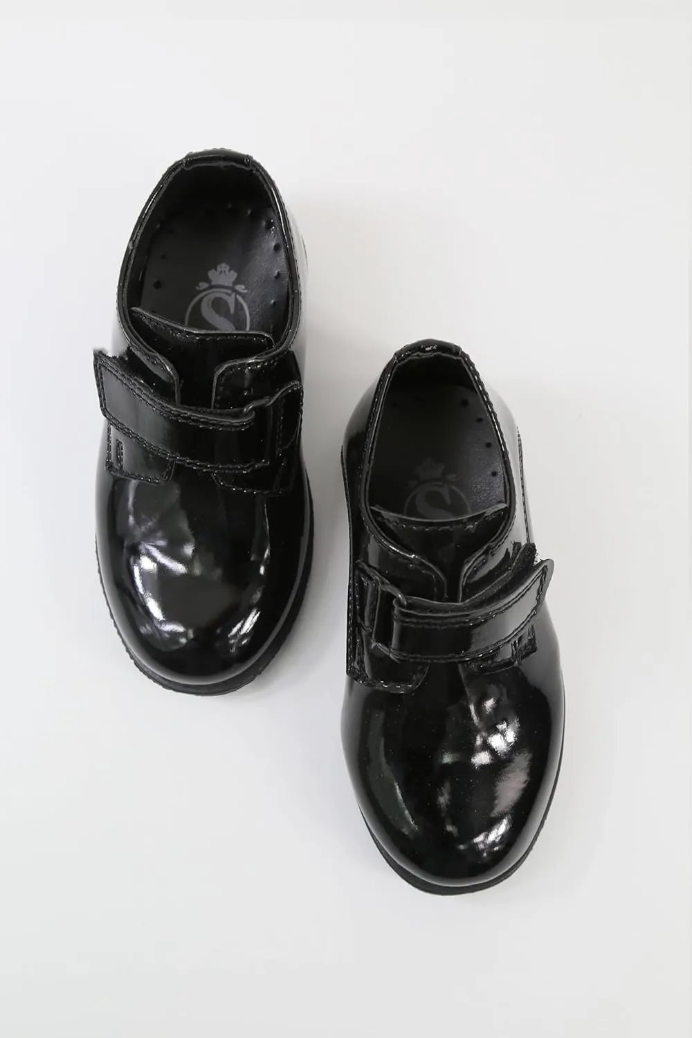 Boys' Black Patent Dress Shoes with Hook-and-Loop Strap – Formal Kids' Footwear