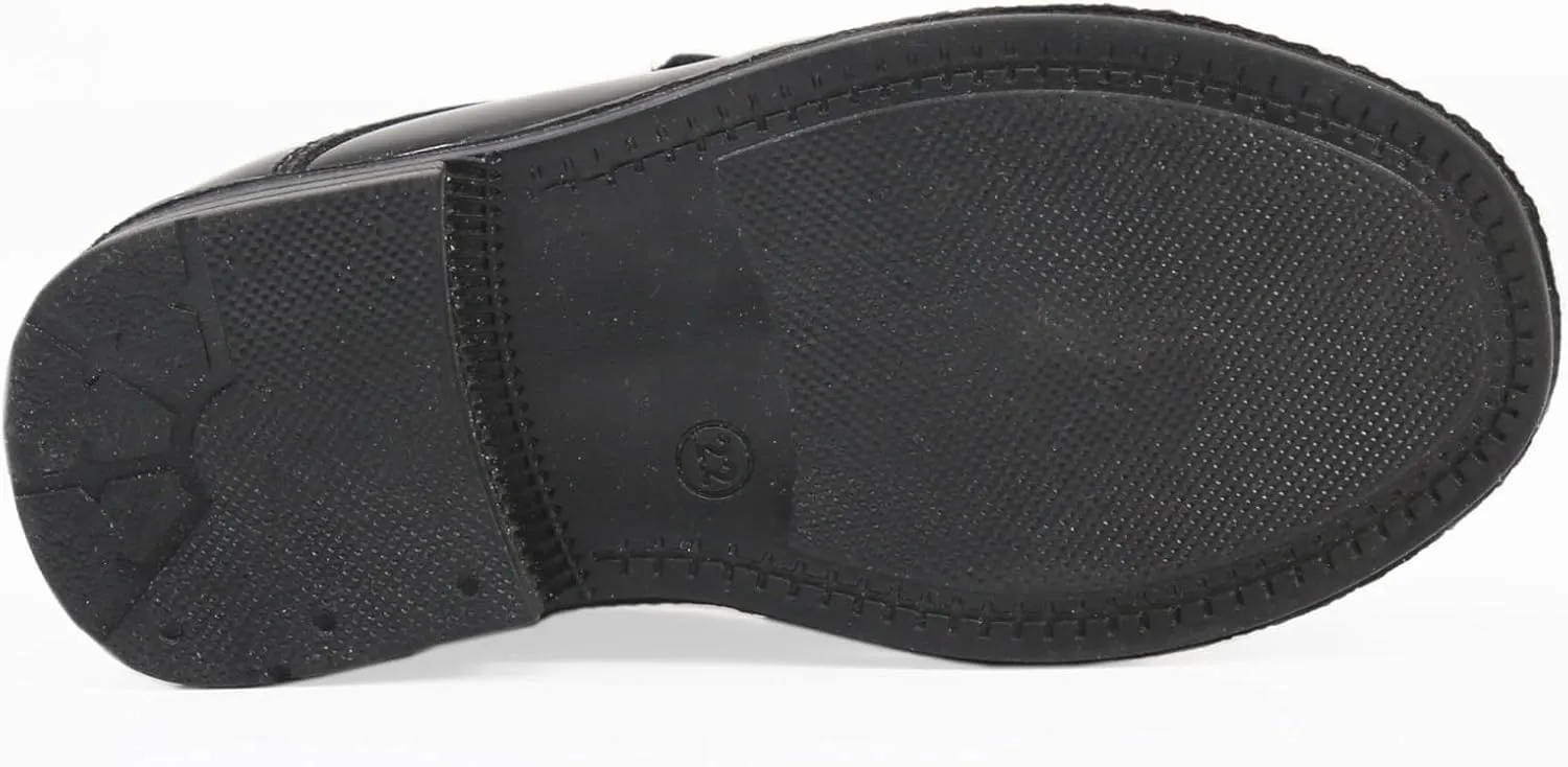 Boys' Black Patent Dress Shoes with Hook-and-Loop Strap – Formal Kids' Footwear