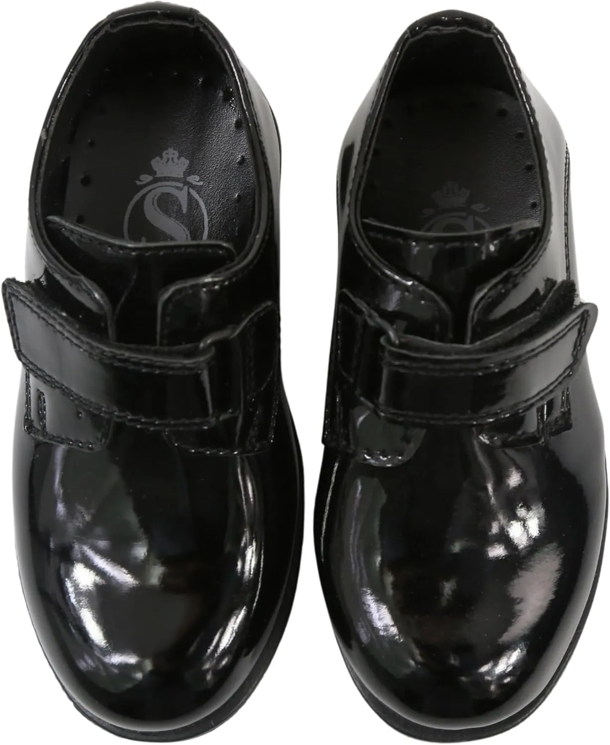 Boys' Black Patent Dress Shoes with Hook-and-Loop Strap – Formal Kids' Footwear