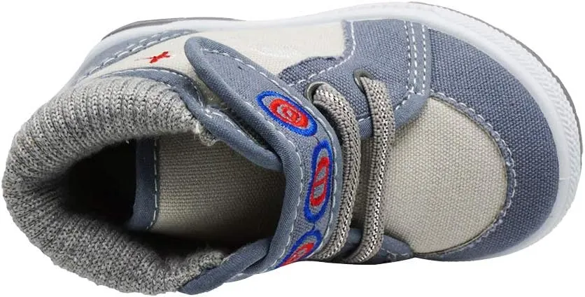 Boys Canvas Ankle Booties Knitted Collar Embroidered Hook and Loop Hiking Boots (Infant/Toddler/Littler Kid) Jet
