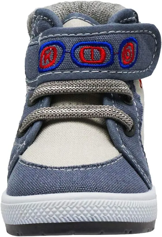 Boys Canvas Ankle Booties Knitted Collar Embroidered Hook and Loop Hiking Boots (Infant/Toddler/Littler Kid) Jet