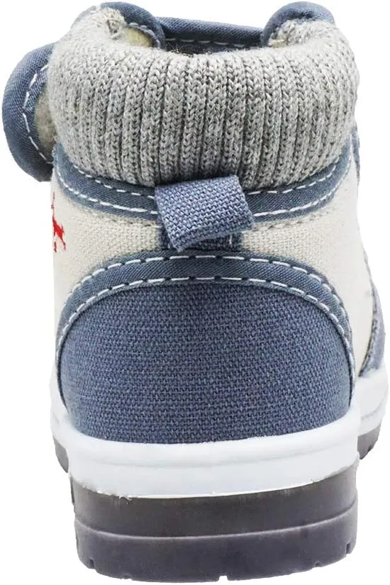 Boys Canvas Ankle Booties Knitted Collar Embroidered Hook and Loop Hiking Boots (Infant/Toddler/Littler Kid) Jet