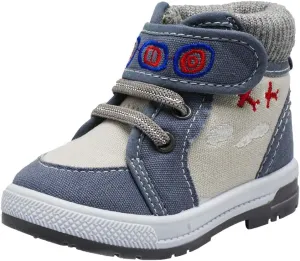 Boys Canvas Ankle Booties Knitted Collar Embroidered Hook and Loop Hiking Boots (Infant/Toddler/Littler Kid) Jet