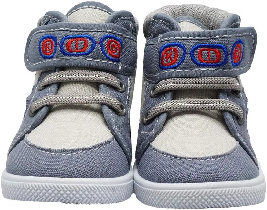 Boys Canvas Ankle Booties Knitted Collar Embroidered Hook and Loop Hiking Boots (Infant/Toddler/Littler Kid) Jet