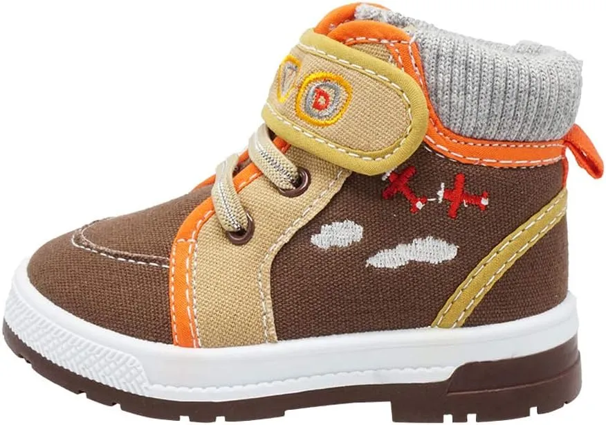 Boys Canvas Ankle Booties Knitted Collar Embroidered Hook and Loop Hiking Boots (Infant/Toddler/Littler Kid) Jet