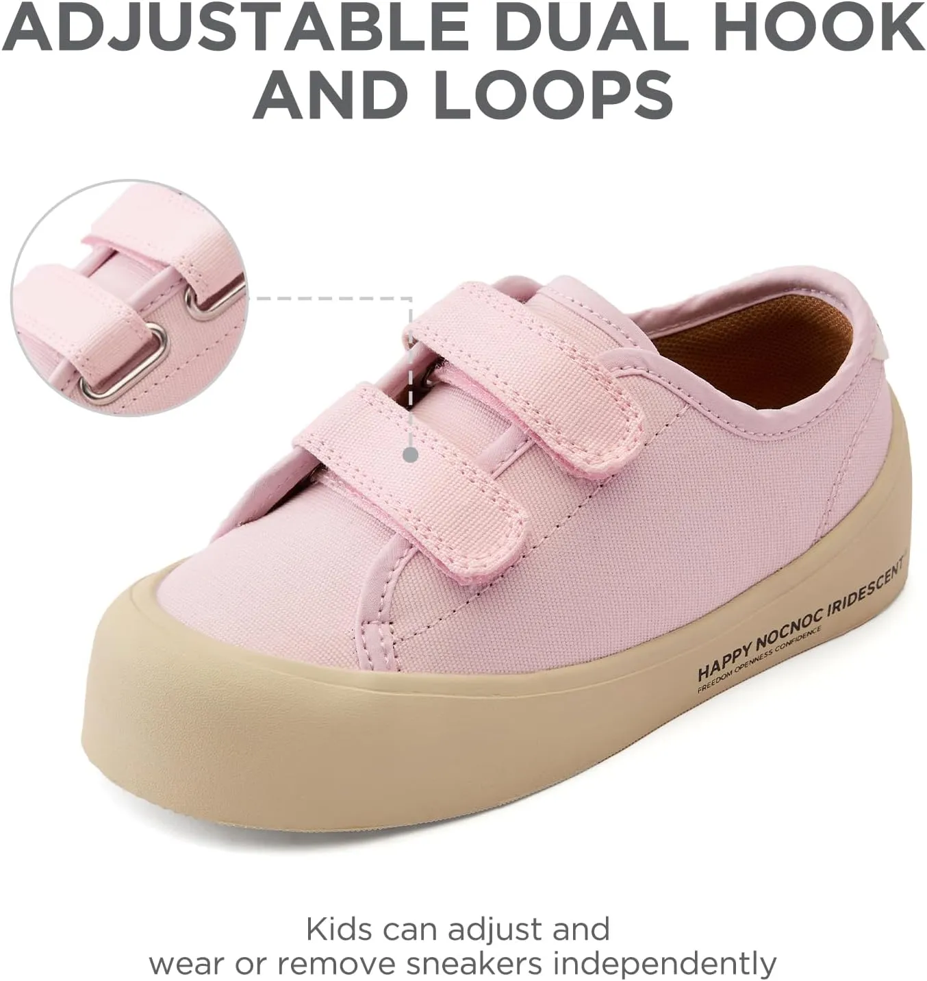 Boys Girls Kids Shoes Dual Hook and Loops Cupsole Casual Lightweight Canvas Sneakers with Sport Sole