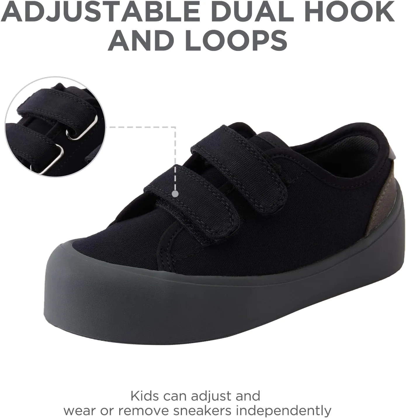 Boys Girls Kids Shoes Dual Hook and Loops Cupsole Casual Lightweight Canvas Sneakers with Sport Sole