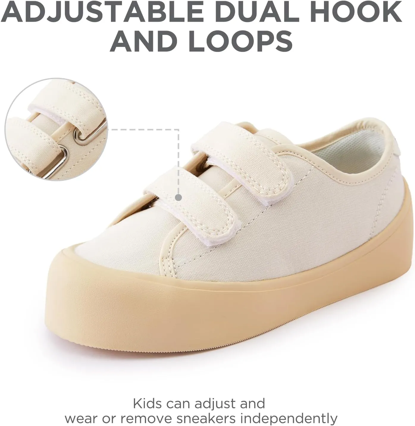 Boys Girls Kids Shoes Dual Hook and Loops Cupsole Casual Lightweight Canvas Sneakers with Sport Sole