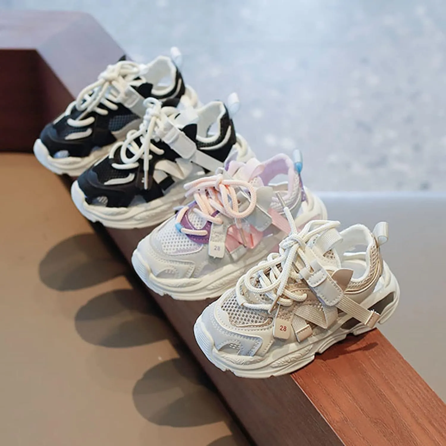Boys Girls Mesh Platform Sneakers Kids Walking Breathable Lace Up Fashion Business Casual Running Shoes