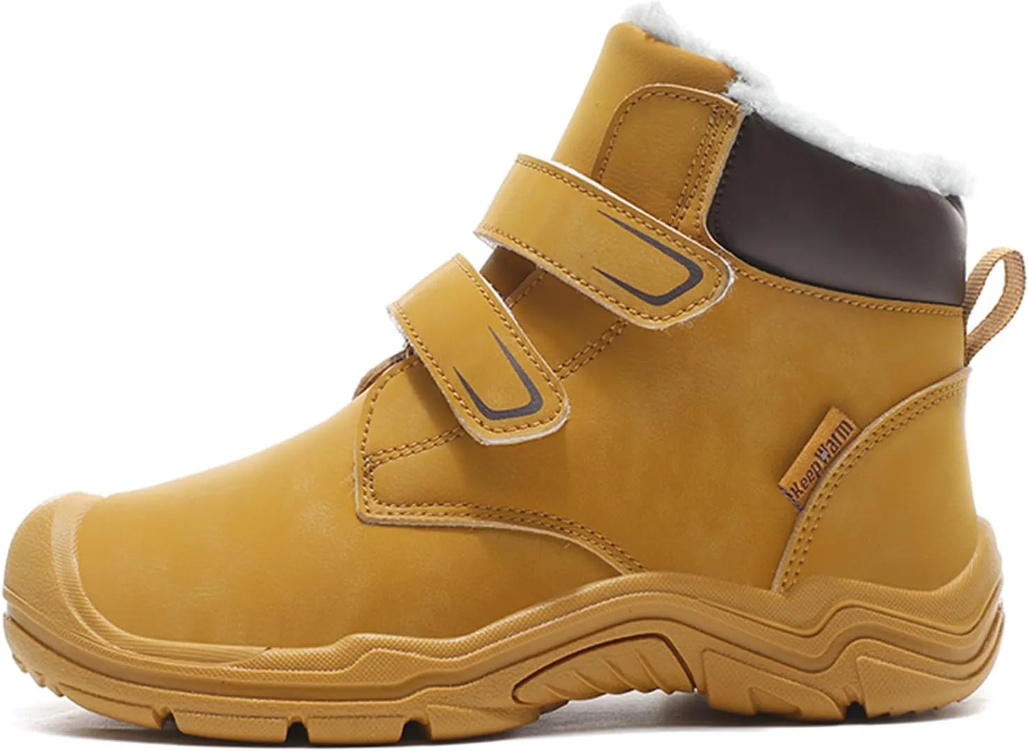 Boys Girls Winter Warm Outdoor Hiking Boots Comfortable Fur Lined Anti-Collision Water-Resistant Non-Slip Walking Snow Boots with Hook and Loop