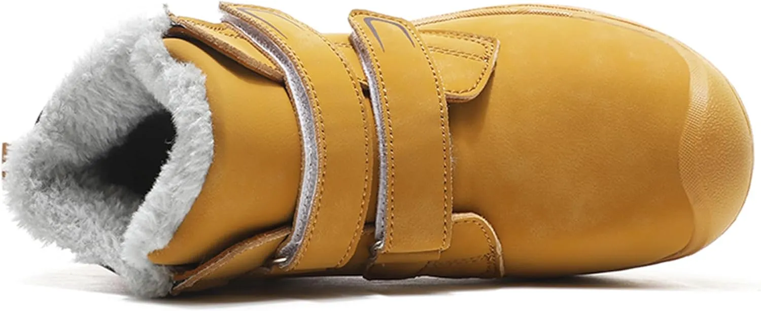 Boys Girls Winter Warm Outdoor Hiking Boots Comfortable Fur Lined Anti-Collision Water-Resistant Non-Slip Walking Snow Boots with Hook and Loop